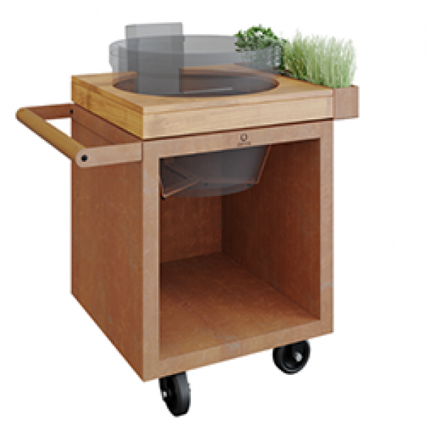 Kamado Table Corten 65 PRO Teak Wood Kamado Joe